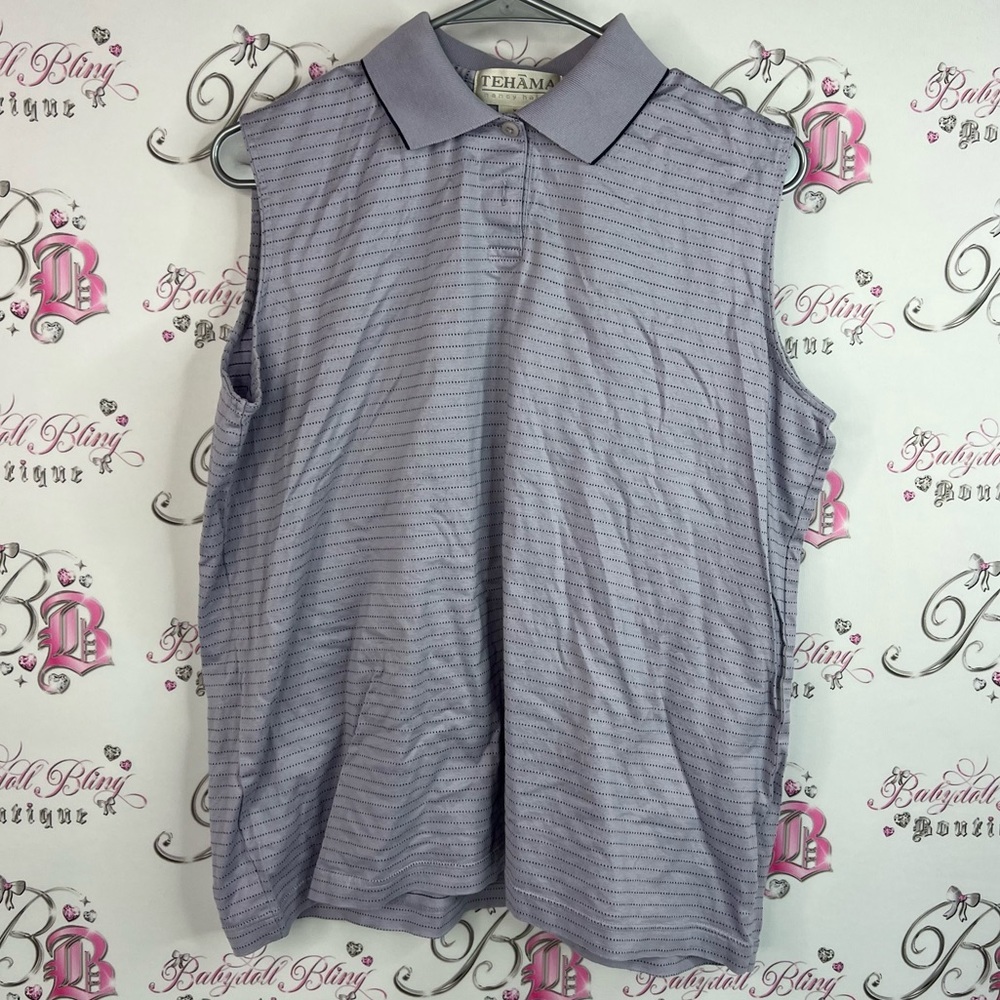 TEHAMA polo sleeveless tank top stripes dotted Lavender Sleeveless Blouse